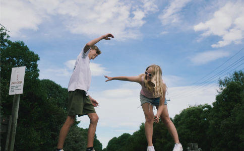 Young couple balancing